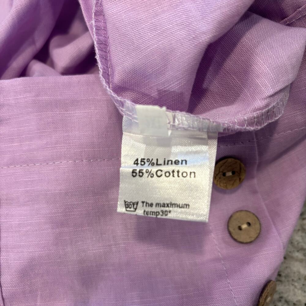 Purple High Waisted Wide Leg Linen Blend Pants Button Fly Crop Trousers, 2XL - Picture 6 of 7